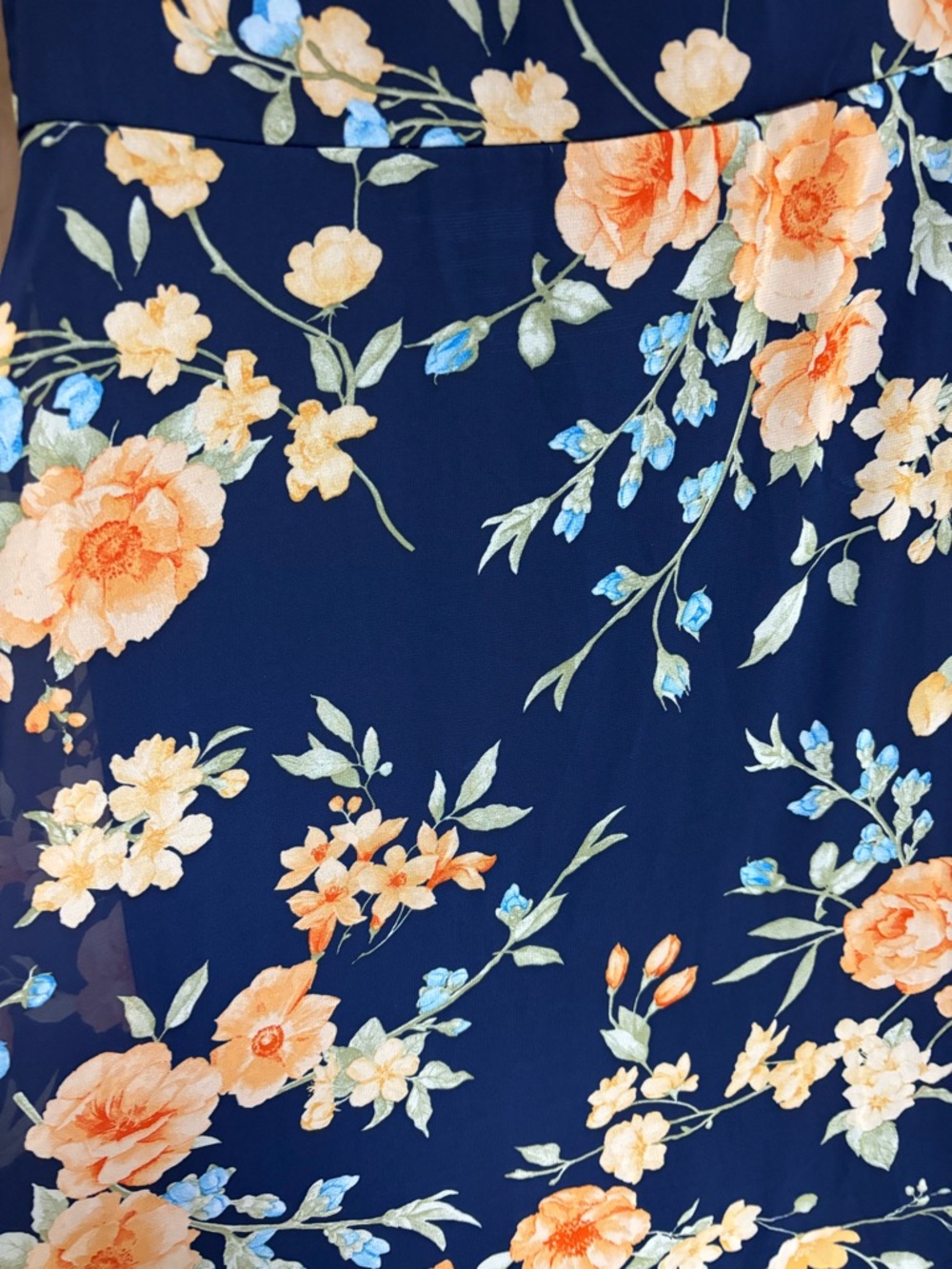 Lulus Navy Floral Dress - Navy with Orange & Green Floral - Picture 2 of 4